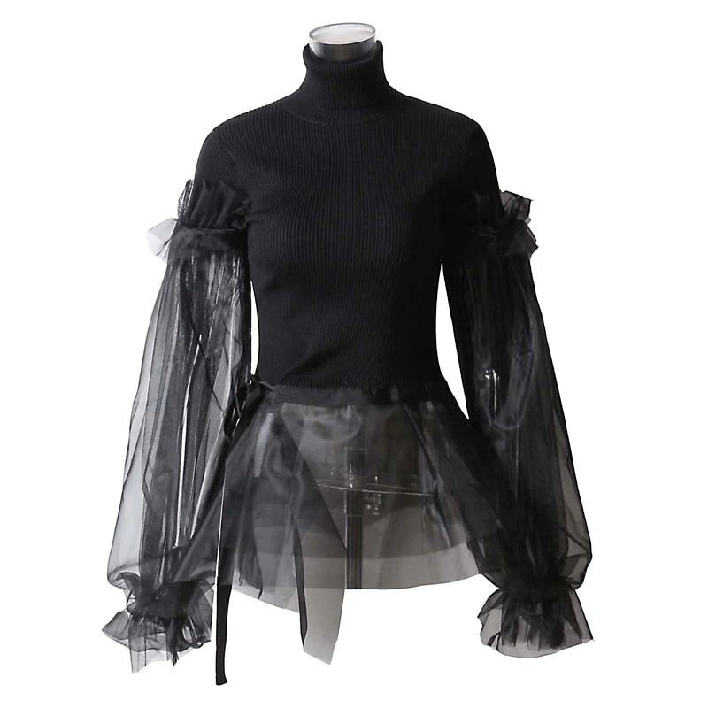 Fashion Gothic Dress with Long Sleeve / Black Women's Turtleneck Sweater - image 2