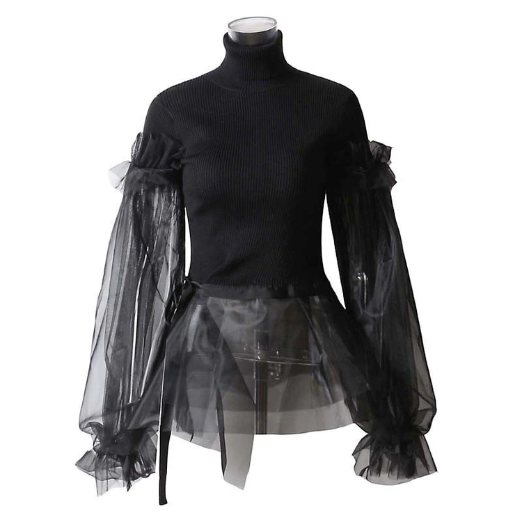 Fashion Gothic Dress with Long Sleeve / Black Women's Turtleneck Sweater - image 2