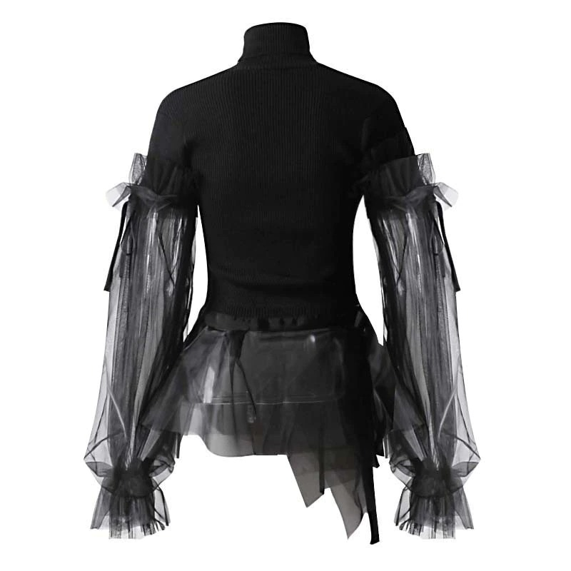 Fashion Gothic Dress with Long Sleeve / Black Women's Turtleneck Sweater - image 3