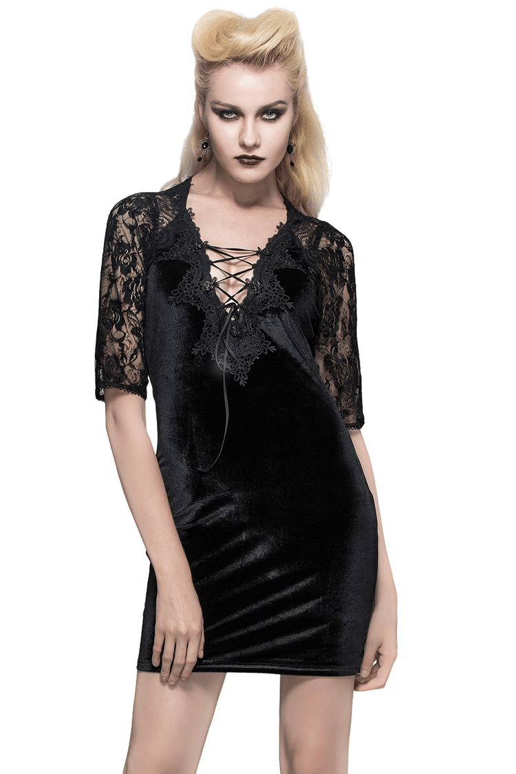 Fashion Lace Short Sleeves Mini Dress / Alternative Women's Clothing - image 1