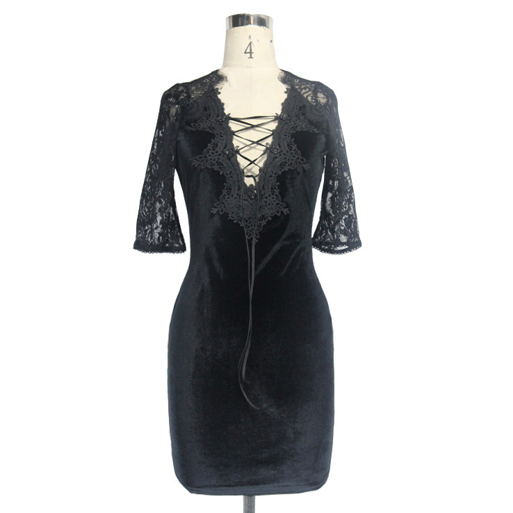 Fashion Lace Short Sleeves Mini Dress / Alternative Women's Clothing - image 3