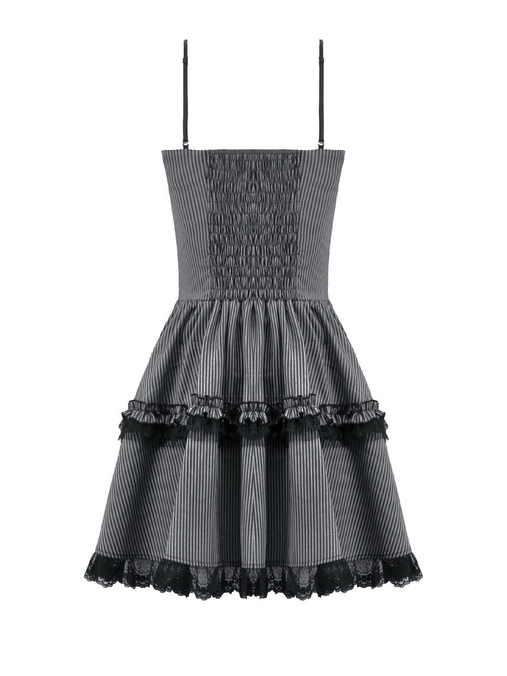Fashion Pinstripe Ruffle Dress with Lace Hem and Belt - image 5