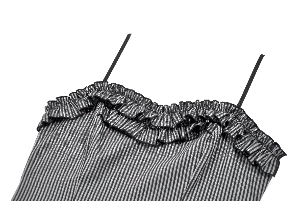 Fashion Pinstripe Ruffle Dress with Lace Hem and Belt - image 6