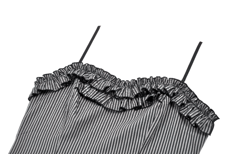 Fashion Pinstripe Ruffle Dress with Lace Hem and Belt - image 6