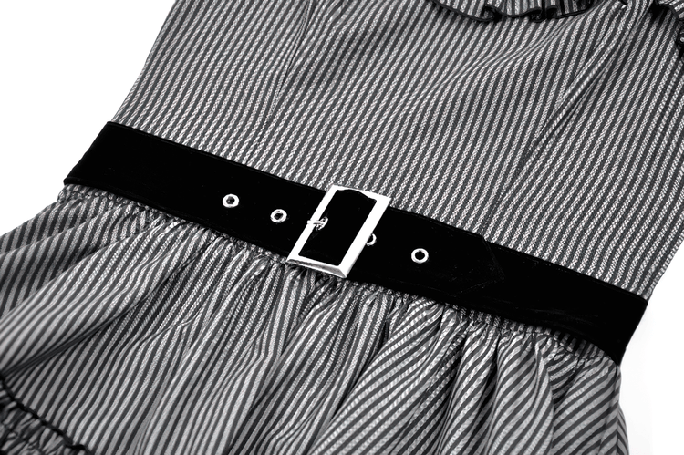 Fashion Pinstripe Ruffle Dress with Lace Hem and Belt - image 8