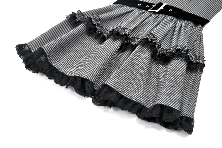 Fashion Pinstripe Ruffle Dress with Lace Hem and Belt - image 9