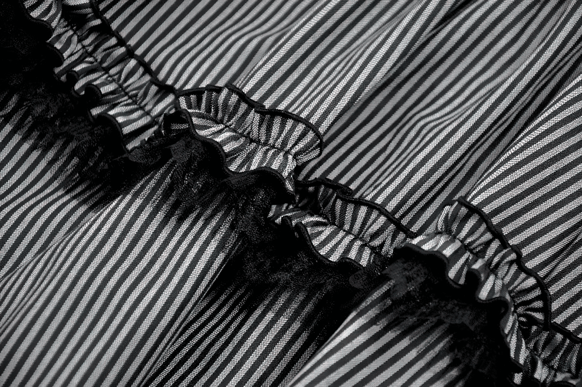 Fashion Pinstripe Ruffle Dress with Lace Hem and Belt - image 10