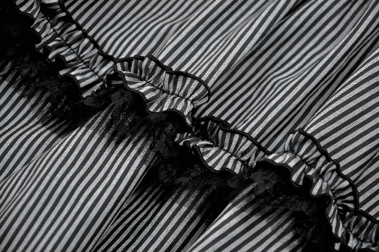 Fashion Pinstripe Ruffle Dress with Lace Hem and Belt - image 10