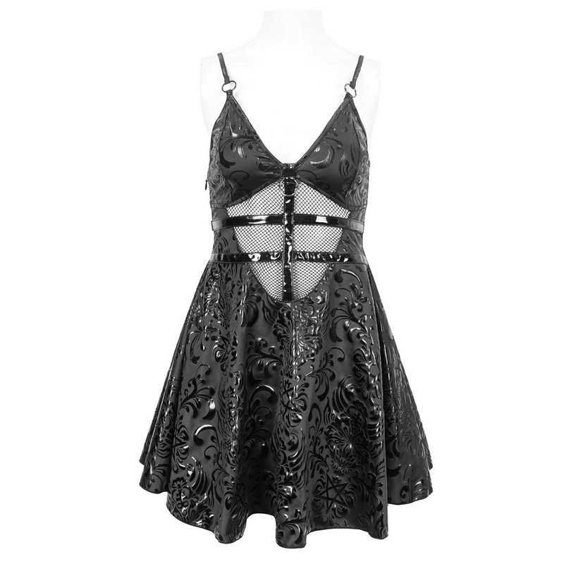 Fashion Punk V-Neck Short Dress With Lace-Up Back / Sexy Hollow Out Patterned Dresses - image 3