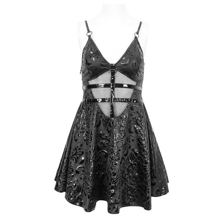 Fashion Punk V-Neck Short Dress With Lace-Up Back / Sexy Hollow Out Patterned Dresses - image 3