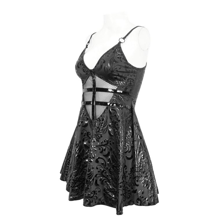 Fashion Punk V-Neck Short Dress With Lace-Up Back / Sexy Hollow Out Patterned Dresses - image 4