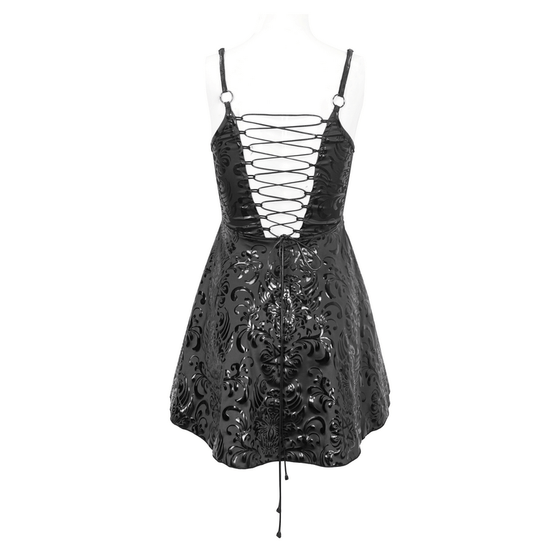 Fashion Punk V-Neck Short Dress With Lace-Up Back / Sexy Hollow Out Patterned Dresses - image 5