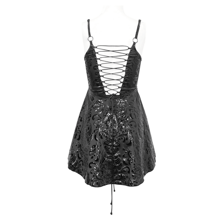 Fashion Punk V-Neck Short Dress With Lace-Up Back / Sexy Hollow Out Patterned Dresses - image 5