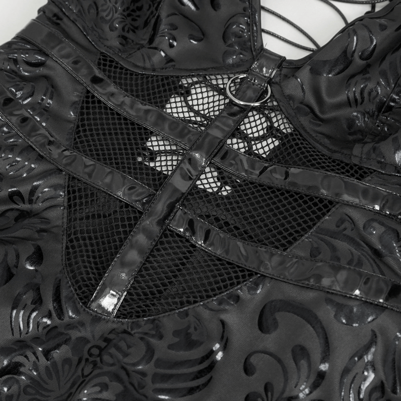 Fashion Punk V-Neck Short Dress With Lace-Up Back / Sexy Hollow Out Patterned Dresses - image 7