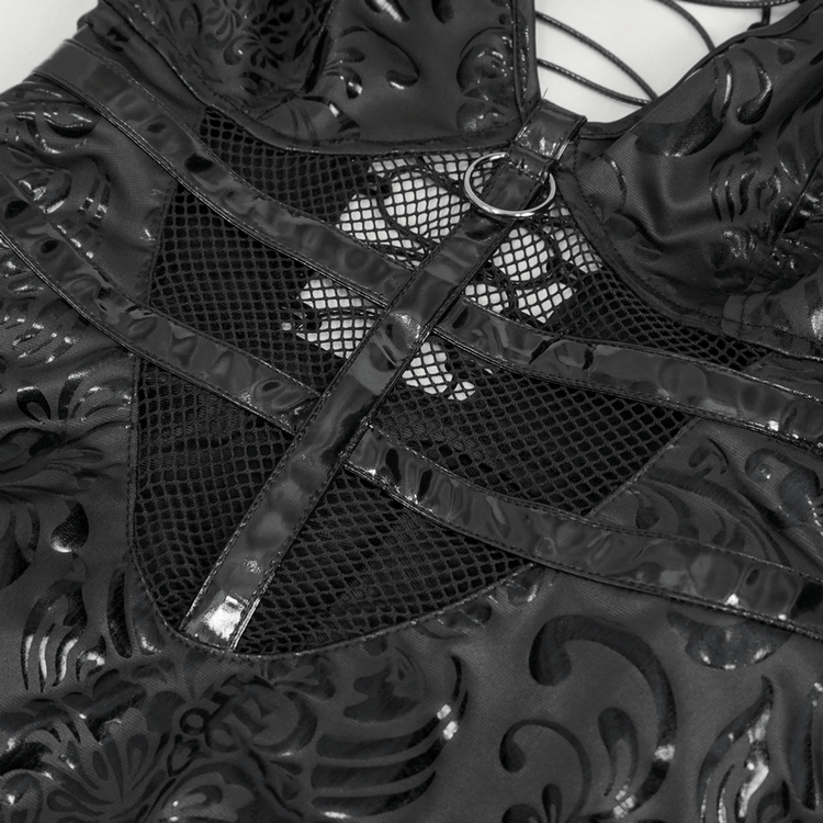 Fashion Punk V-Neck Short Dress With Lace-Up Back / Sexy Hollow Out Patterned Dresses - image 7