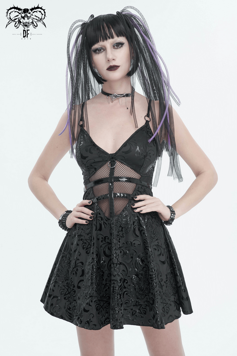 Fashion Punk V-Neck Short Dress With Lace-Up Back / Sexy Hollow Out Patterned Dresses - image 11