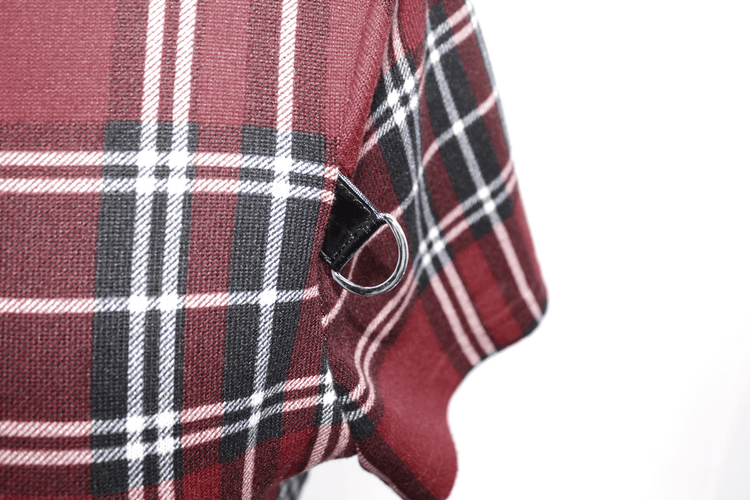 Fashion Red Plaid Short Dress in Punk Style / Women's Short Sleeve Mini Dress with Belt - image 9