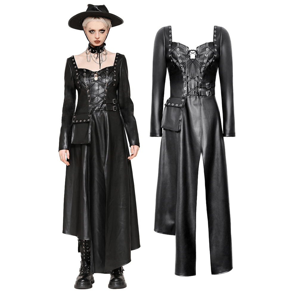 Faux Leather Gothic Dress with Harness and Grommets - image 3