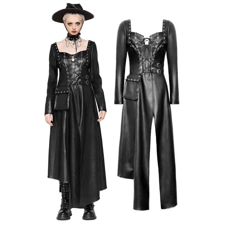Faux Leather Gothic Dress with Harness and Grommets - image 3