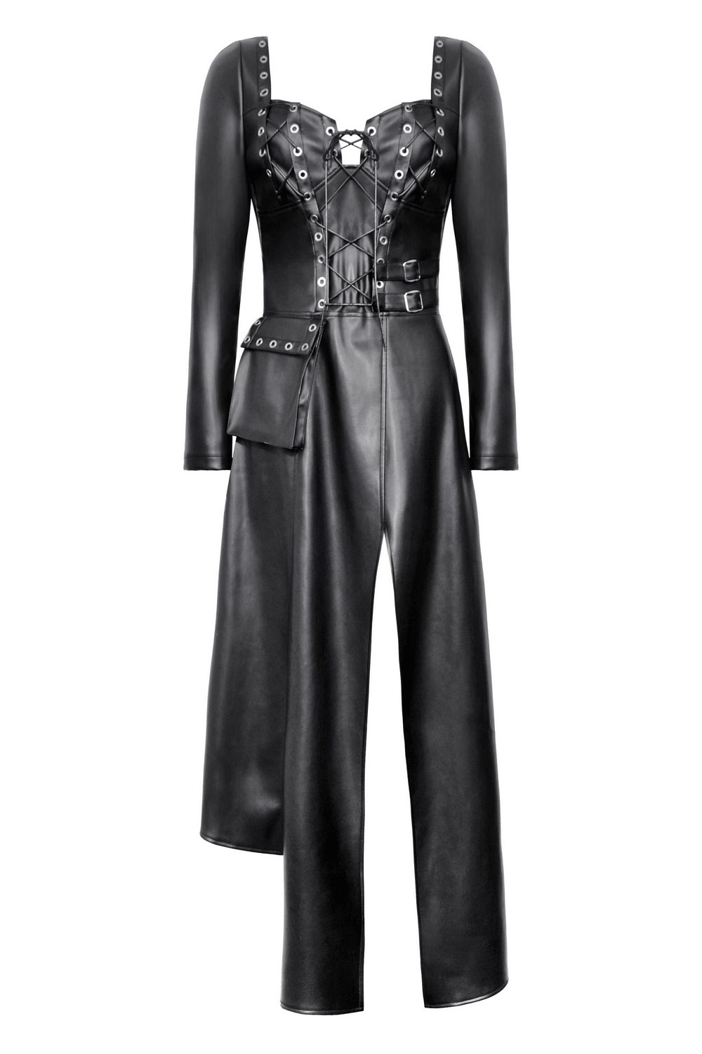 Faux Leather Gothic Dress with Harness and Grommets - image 4