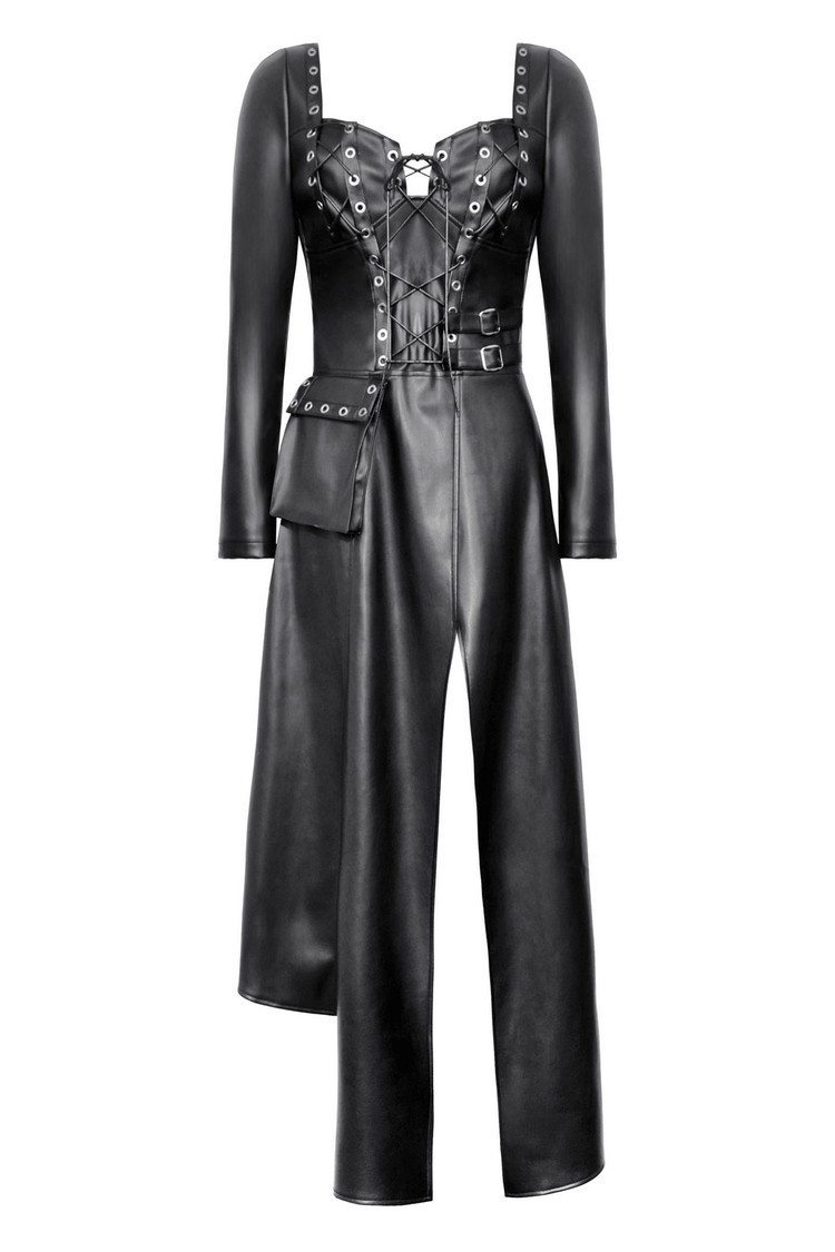 Faux Leather Gothic Dress with Harness and Grommets - image 4