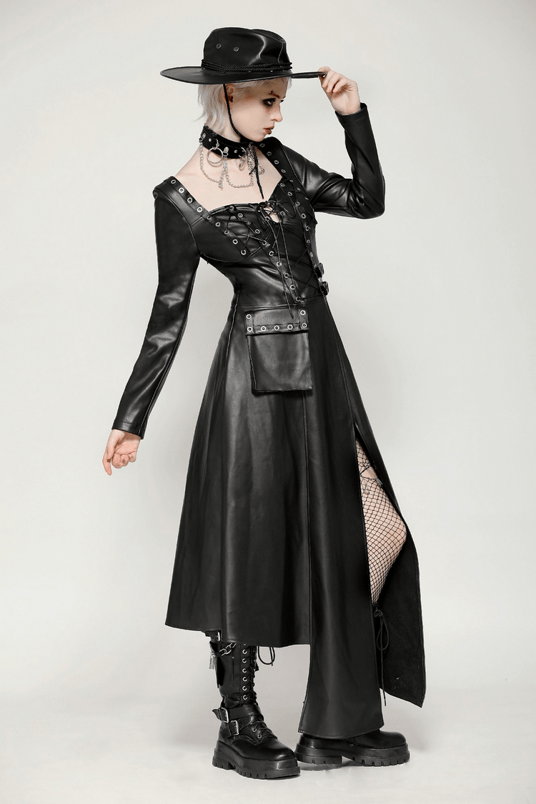 Faux Leather Gothic Dress with Harness and Grommets - image 13