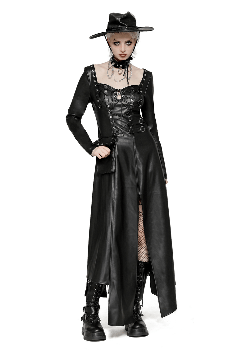 Faux Leather Gothic Dress with Harness and Grommets - image 1
