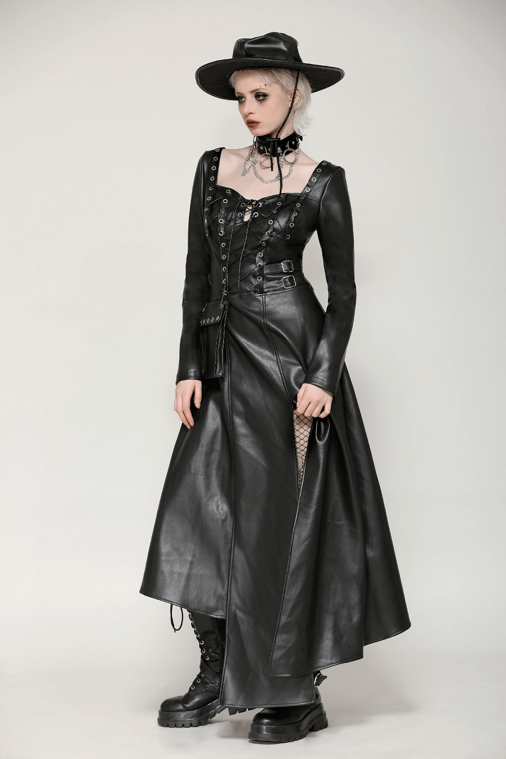 Faux Leather Gothic Dress with Harness and Grommets - image 14
