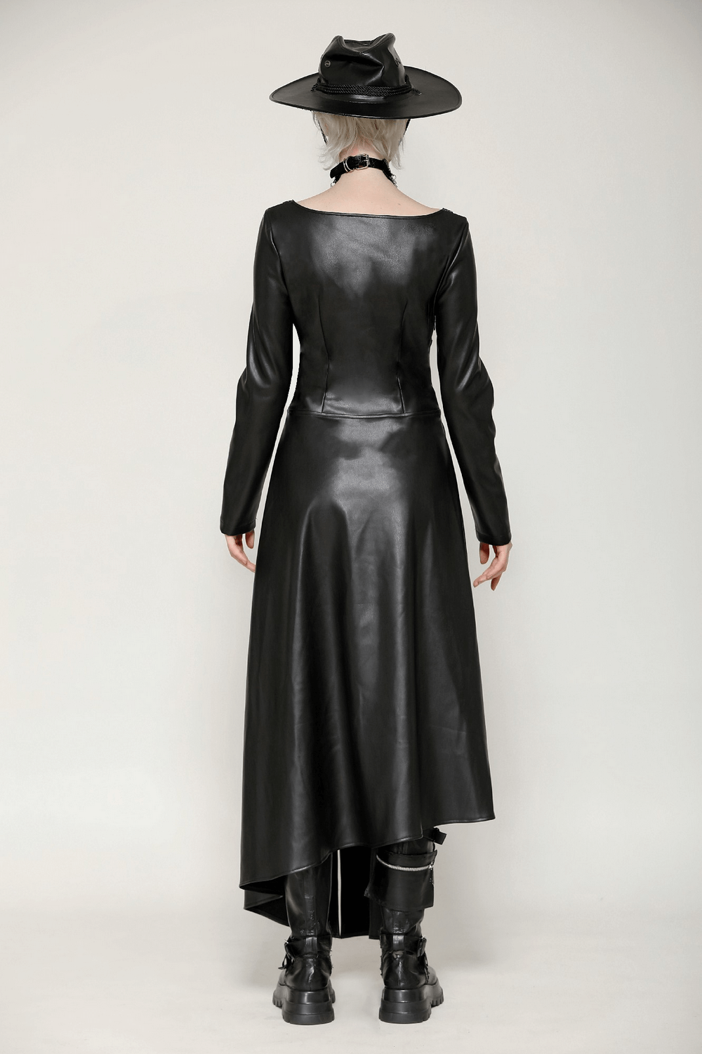 Faux Leather Gothic Dress with Harness and Grommets - image 15