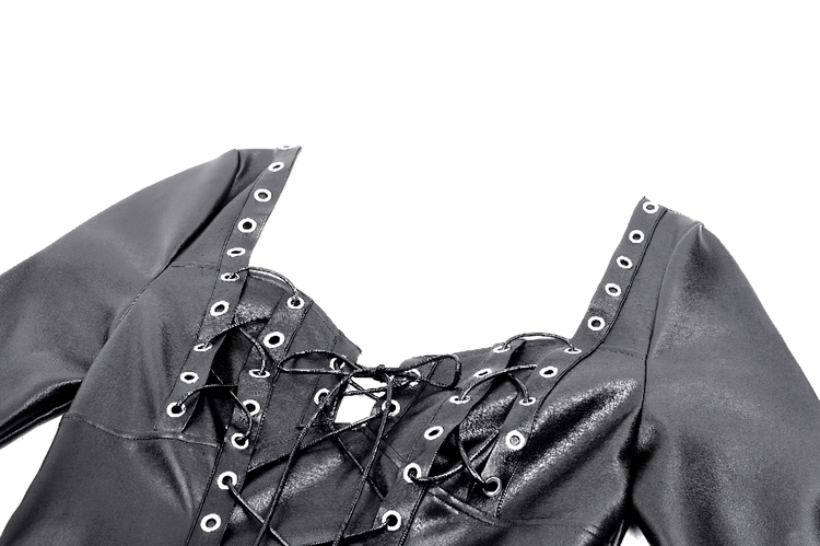 Faux Leather Gothic Dress with Harness and Grommets - image 6