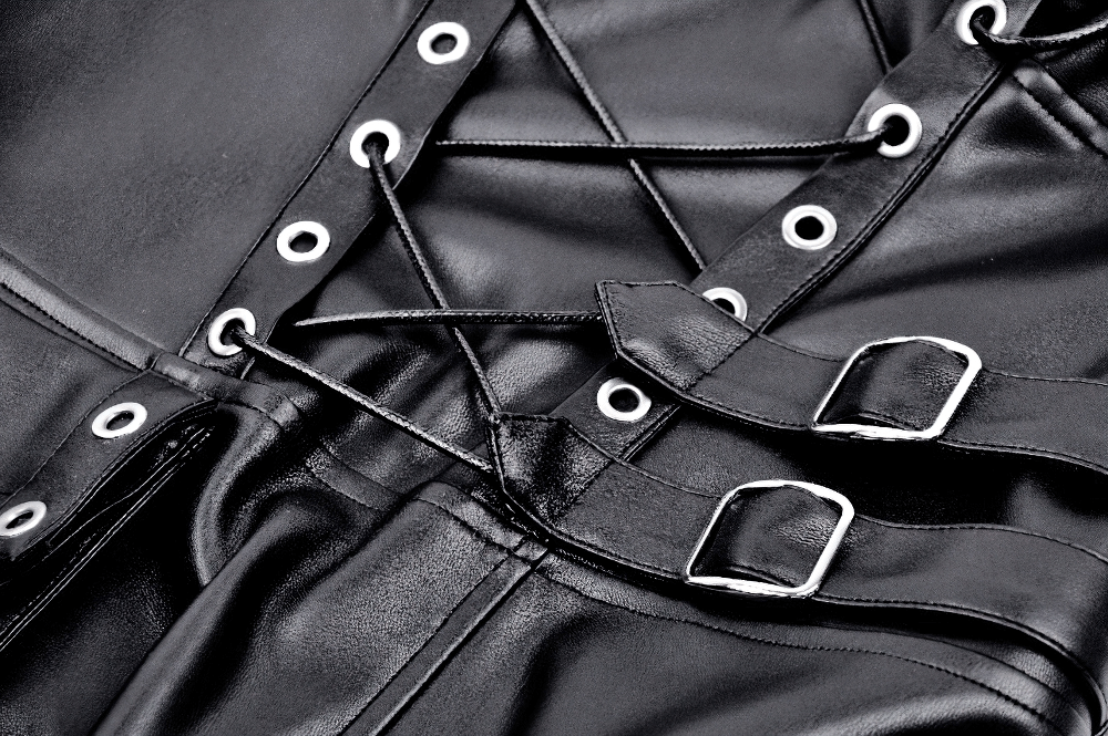 Faux Leather Gothic Dress with Harness and Grommets - image 7