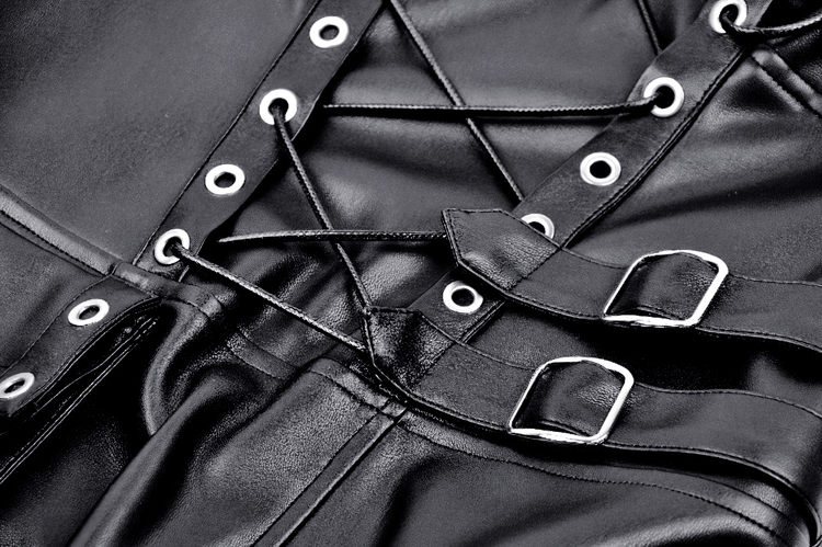 Faux Leather Gothic Dress with Harness and Grommets - image 7