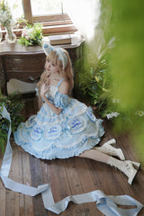 Blue [Butterfly Dream] Multi-Layered Print Ruffle Bowknot Sweet Princess Lolita Jsk Dress - Product - 7