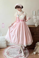 Pink [Sakura’s Spring Resonance] Sleeveless Ruffled Bow Sweet Lolita Jsk Dress (Long Version) - Product - 4
