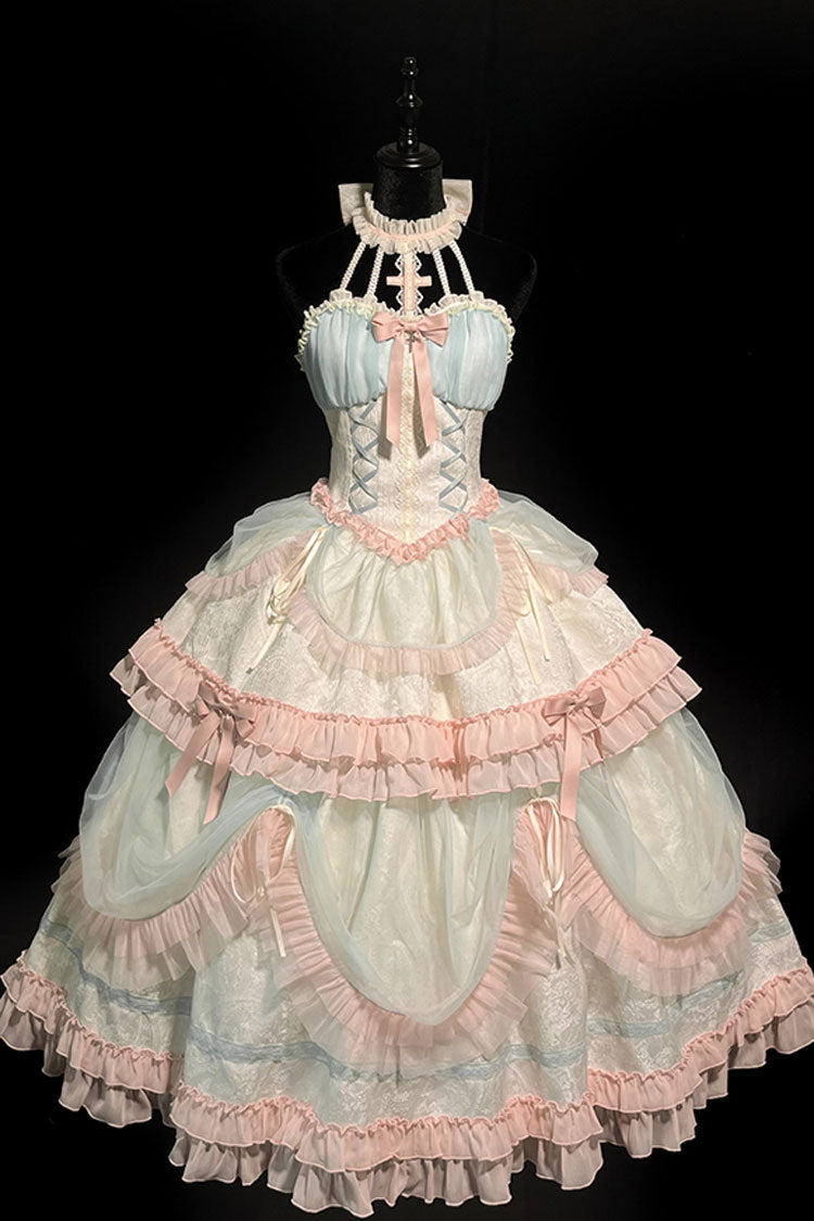 Multi-Color Mermaid Halterneck Ruffle Bowknot Lace Lace-Up Sweet Lolita Dress - Product - 9