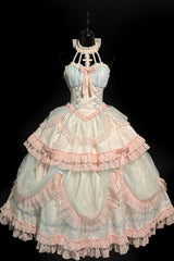 Multi-Color Mermaid Halterneck Ruffle Bowknot Lace Lace-Up Sweet Lolita Dress - Product - 9