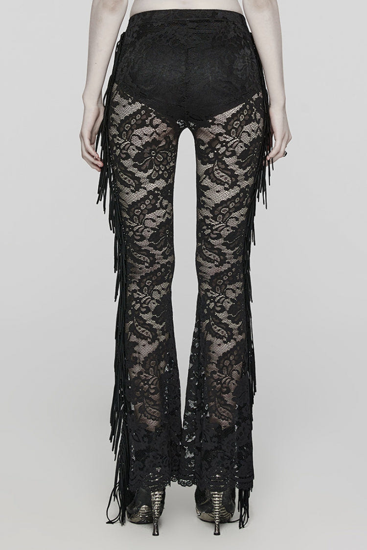 Lace Sheer Mesh Tassels Women's Gothic Flared Pants 2 Colors - Product - 3