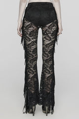 Lace Sheer Mesh Tassels Women's Gothic Flared Pants 2 Colors - Product - 3