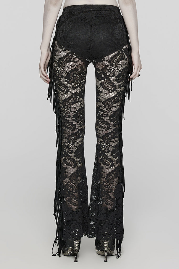 Lace Sheer Mesh Tassels Women's Gothic Flared Pants 2 Colors - Product - 3