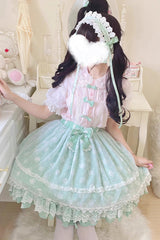 [Wave Candy] Triple-Layered Print Ruffle Bowknot Sweet Lolita Skirt 3 Colors - Product - 15