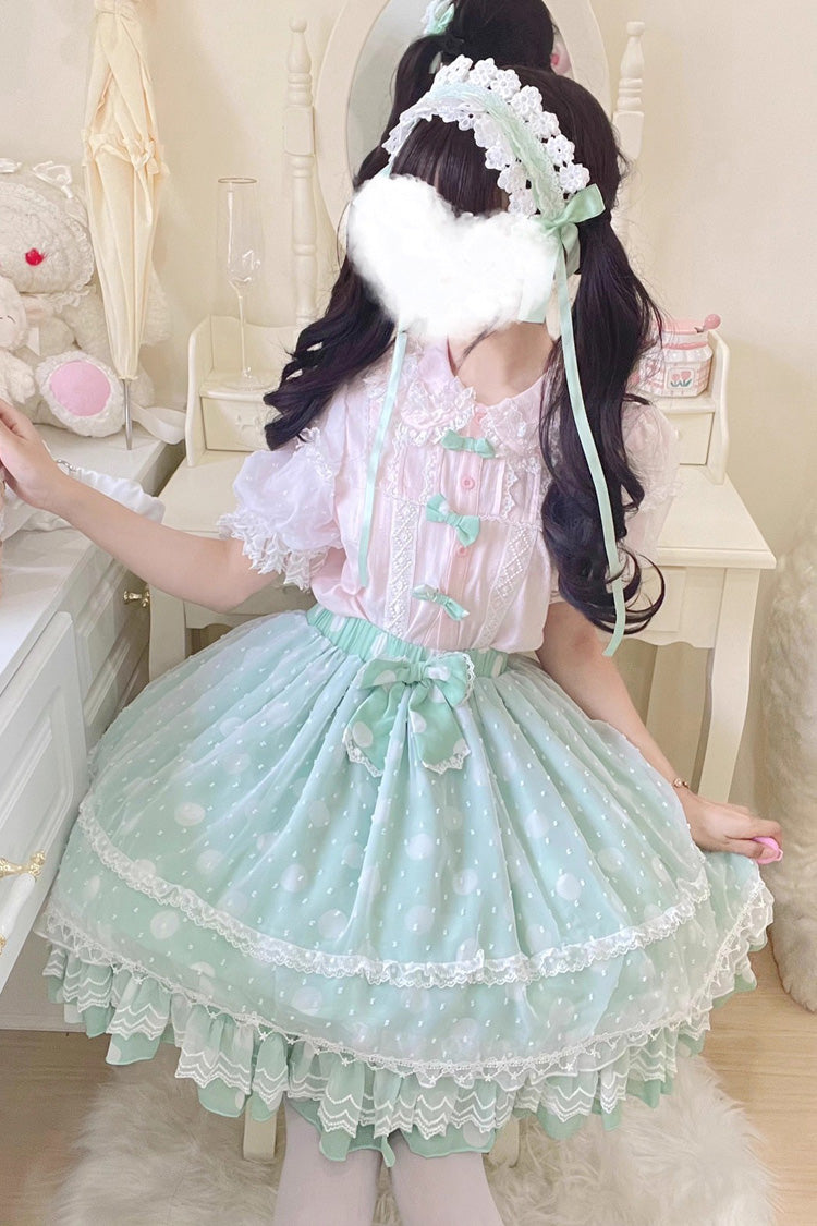[Wave Candy] Triple-Layered Print Ruffle Bowknot Sweet Lolita Skirt 3 Colors - Product - 15