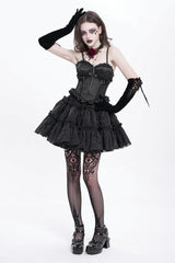 Black Sleeveless Ruffle Embroidery Lace-Up Women's Gothic Tank Top - Product - 10