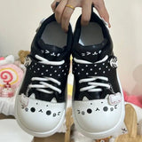 Cute Cat Decor Round-Toe Japanese Style Sweet Lolita Flat Shoes - Black/White - 1