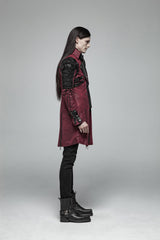 Red Metal Buckle Decoration Zipper Mens Steampunk Windbreaker Coat - Product - 3