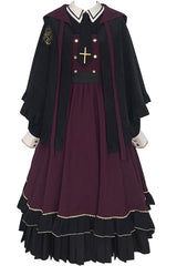 Purple/Black Trainee Magician Fake Two Piece Long Sleeves Ruffle Pleated Gothic Lolita Dress - Product - 4