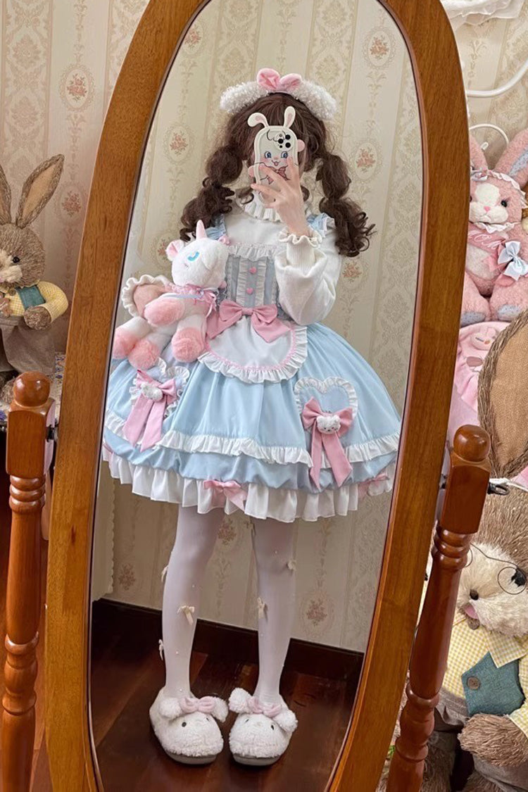 Cute Party Multi-layer Ruffle Bowknot Sweet Princess Lolita Jsk Dress 2 Colors - Blue - 8