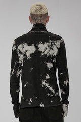 Black/White Punk Asymmetric Metal Buckle Side Button Tie Dye High Neck Basic Long Sleeve Men's Shirt - Product - 3