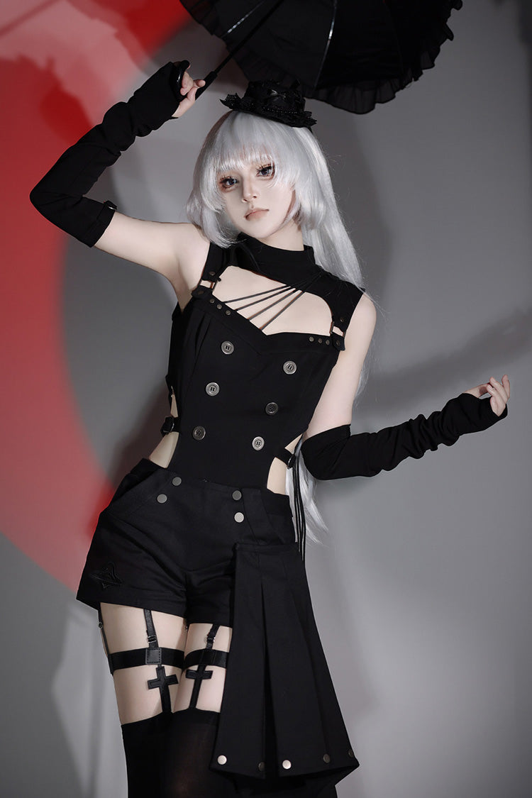 Black [Masquerade Phantom Thief] Cut-Out Gothic Ouji Lolita Shorts Set - Black(Set) - 1