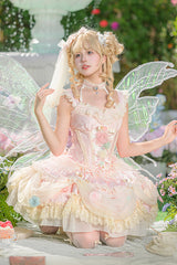 Pink [Dream Garden] Ruffle Hanayome Embroidery Bowknot Lace Fishbone Sweet Princess Gorgeous Lolita Jsk Dress - Product - 3
