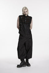 Black Stand Collar Sleeveless Cut-Out Spliced Mesh Buckled Eyelet Men's Punk Handsome Vest - Product - 5